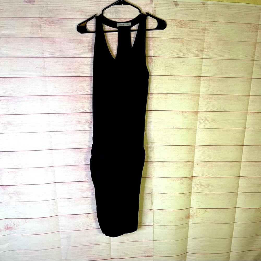 Athleta Black Razor Back Ruched Bodycon Dress Size Small